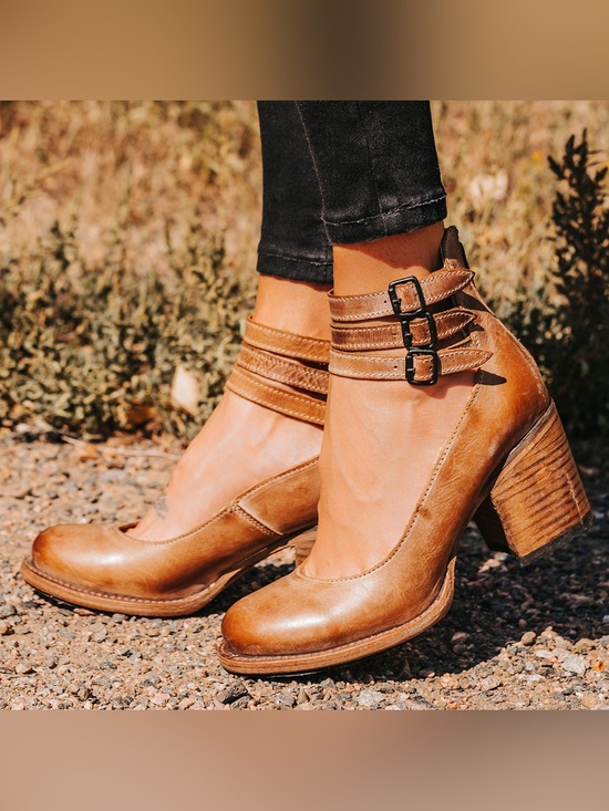 Freebird by Steven Shoes - Free Bird Sz 6 Randi Genuine Leather Ankle Strap Heels in Tan